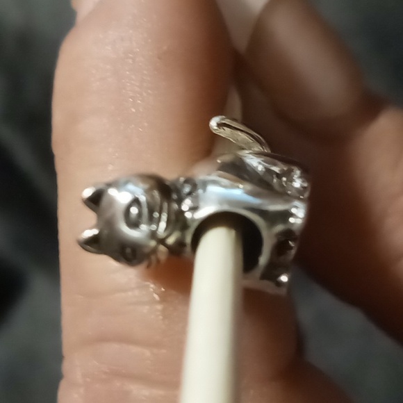 Sterling silver 925 cat / kitty snake chain charm bracelet. - Picture 5 of 8